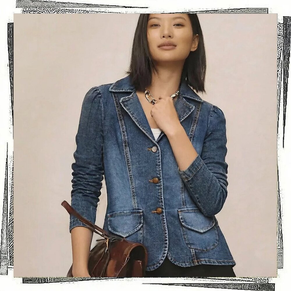 NWOT: 70's Retro Inspired Feminine Button Up Denim Jacket (S)